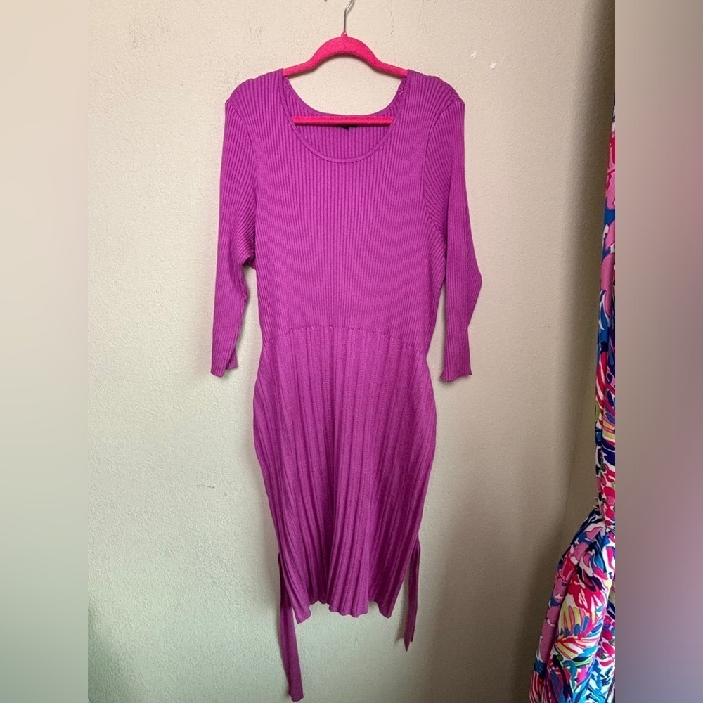Lane Bryant Orchid Pink Ribbed Knit Belted Fit & Flare Sweater Midi Dress 18/20 - Picture 3 of 9